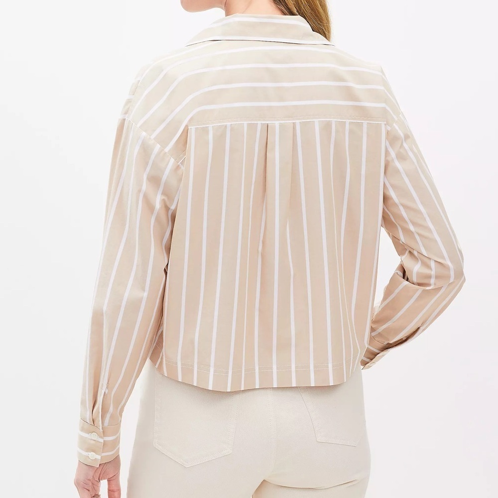 LOFT Beige and White Striped Cropped Shirt - Picture 2 of 4